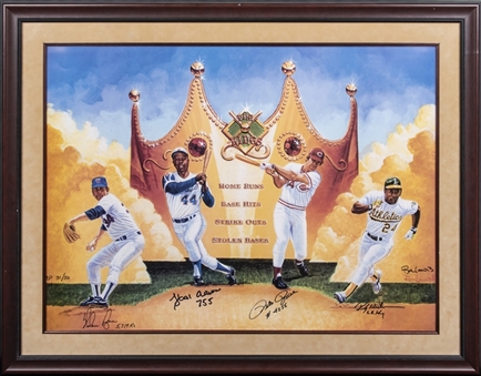 Ron Lewis “The Kings” Signed & Framed All-Time Leaders 42 x 32 Artist’s Proof With Pete Rose, Hank Aaron, Nolan Ryan, Ricky Henderson Signatures – AP 31/50 (Beckett)